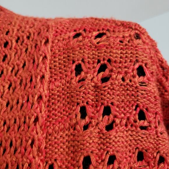 Coldwater Creek Rust Open Crochet Button Front Half Sleeve Cardigan Sweater XL - Picture 7 of 11